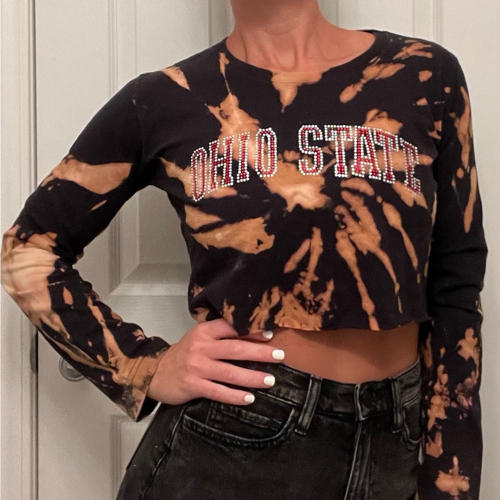 Custom-distressed Ohio State Buckeyes crop tee